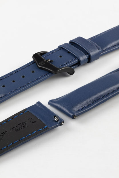 Hirsch RUNNER Water-Resistant Calf Leather Watch Strap in BLUE