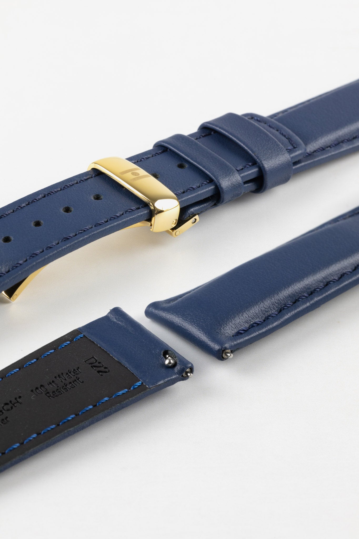 Hirsch RUNNER Water-Resistant Calf Leather Watch Strap in BLUE