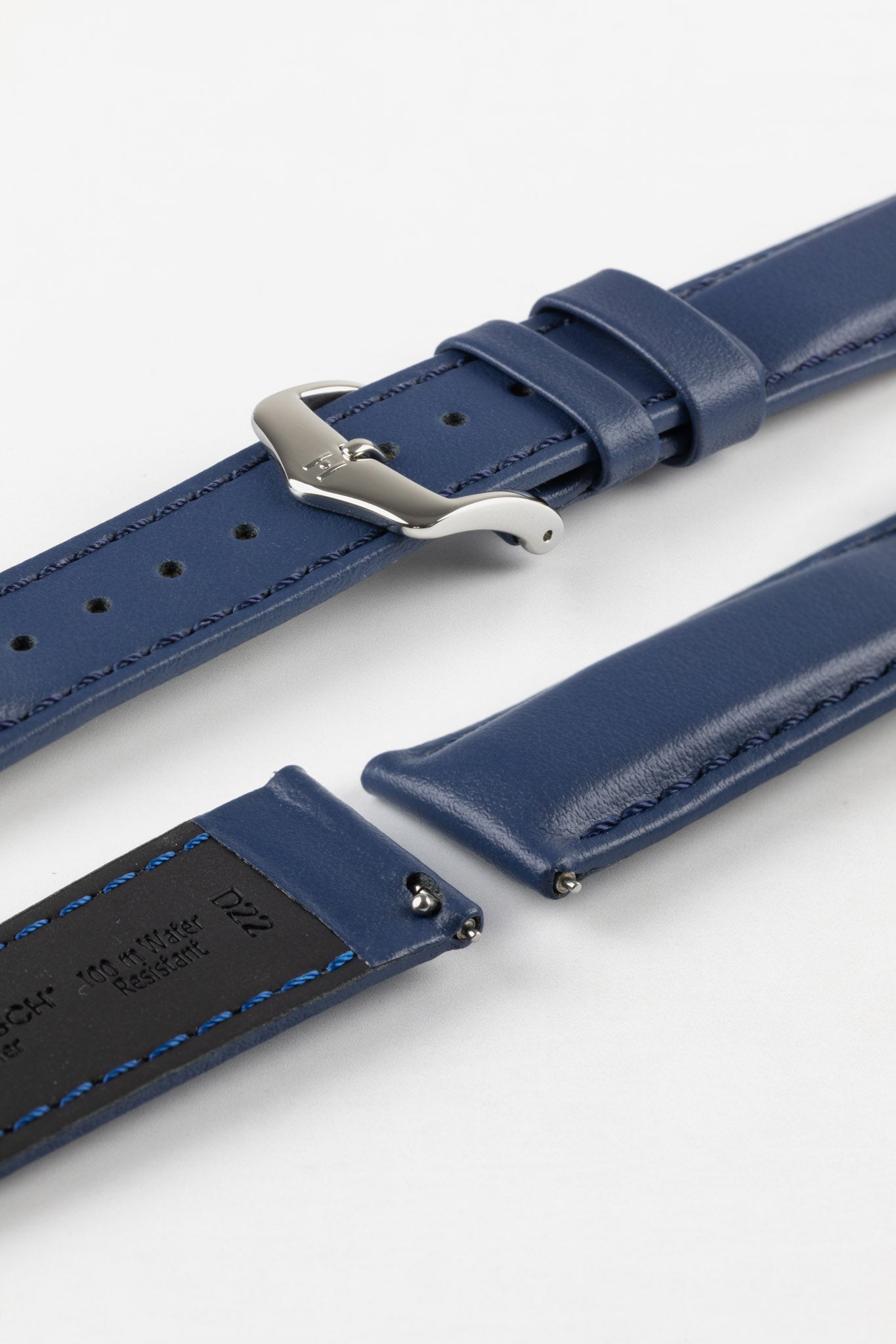 Hirsch RUNNER Water-Resistant Calf Leather Watch Strap in BLUE