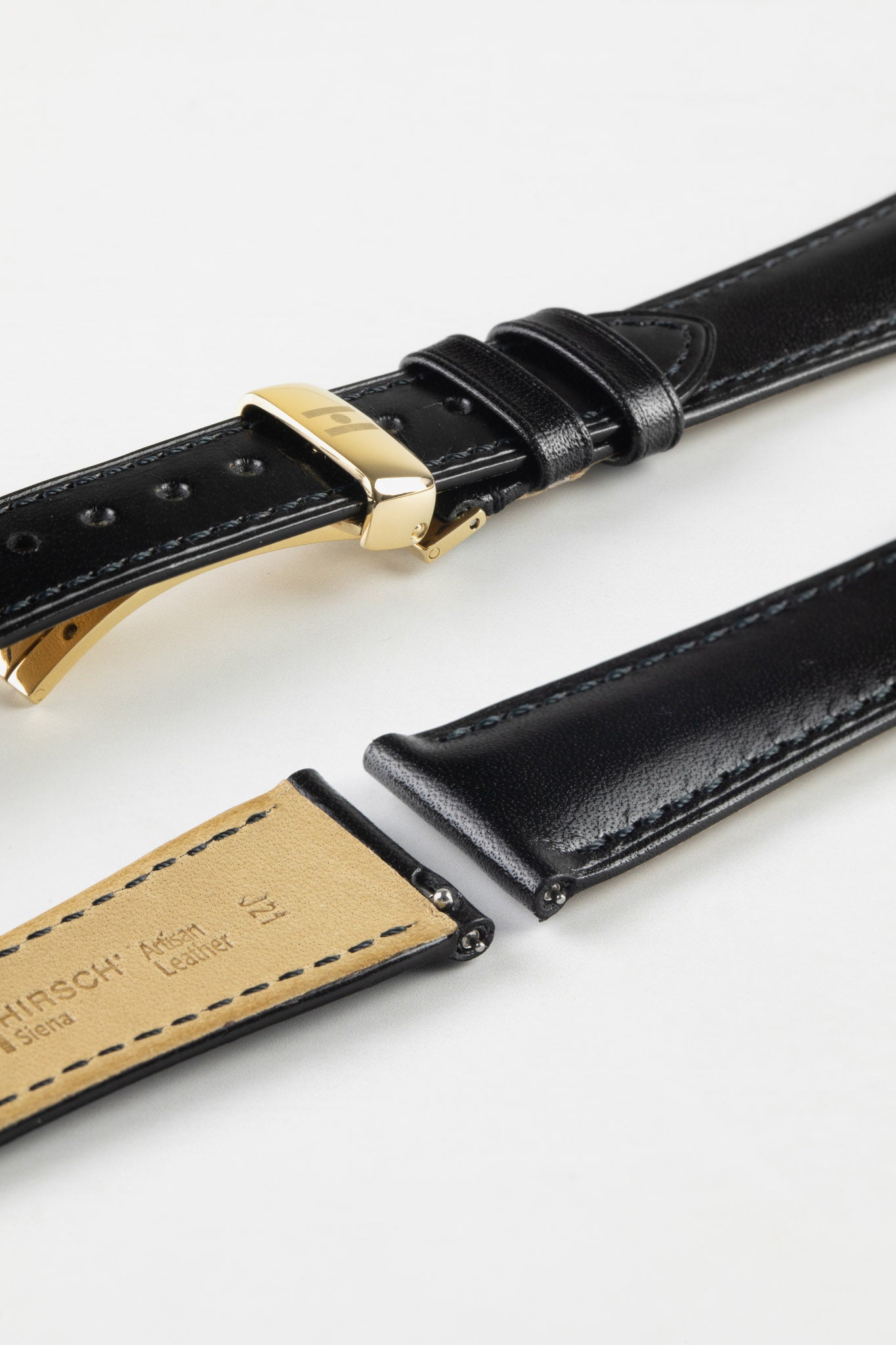 Hirsch SIENA Tuscan Leather Watch Strap in BLACK