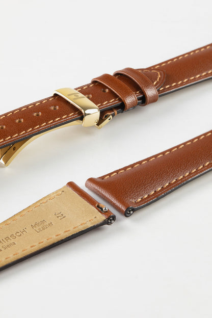 Hirsch SIENA Tuscan Leather Watch Strap in GOLD BROWN