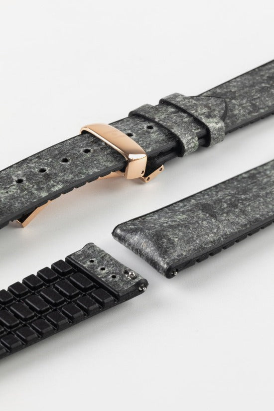 Hirsch STONE Split Shale Rock Effect Performance Watch Strap in Grey/Black