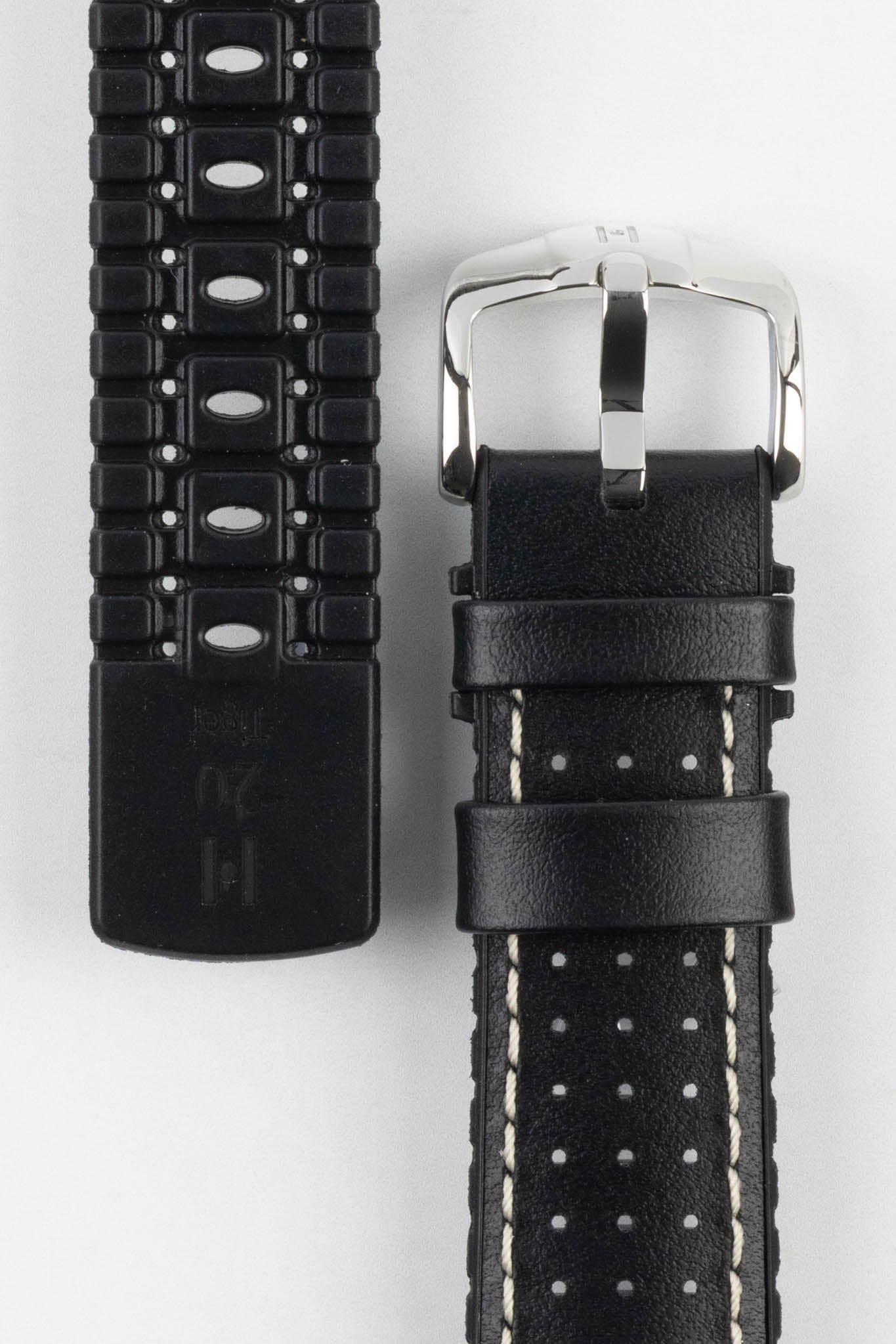 Hirsch TIGER Perforated Leather Performance Watch Strap in BLACK