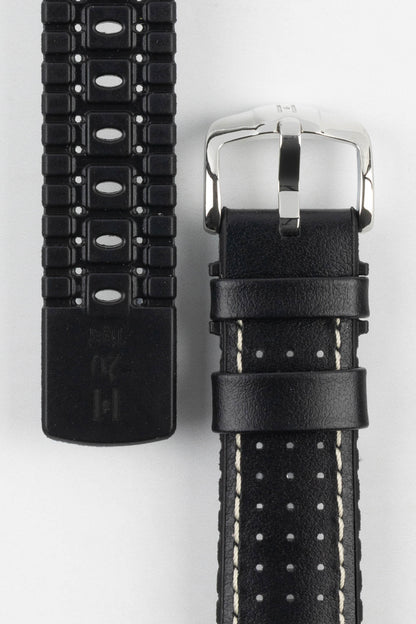 Hirsch TIGER Perforated Leather Performance Watch Strap in BLACK