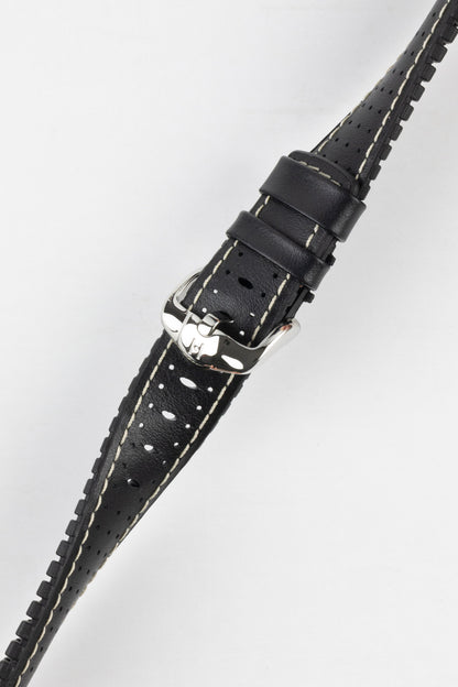 Hirsch TIGER Perforated Leather Performance Watch Strap in BLACK