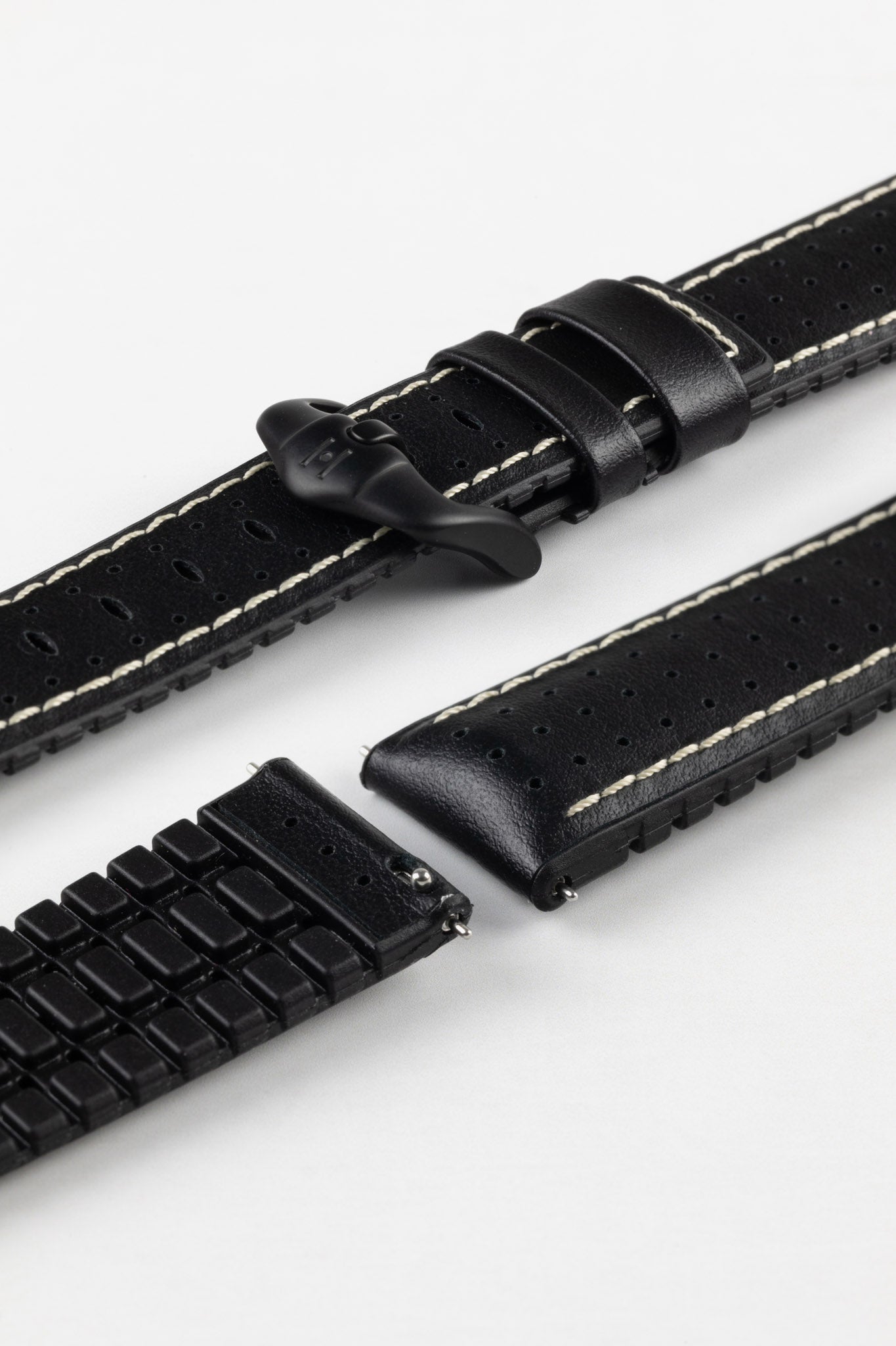 Hirsch TIGER Perforated Leather Performance Watch Strap in BLACK