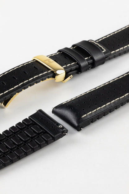 Hirsch TIGER Perforated Leather Performance Watch Strap in BLACK