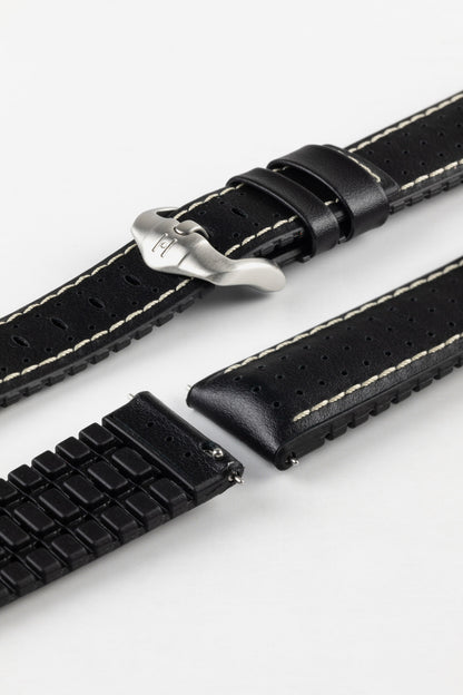 Hirsch TIGER Perforated Leather Performance Watch Strap in BLACK