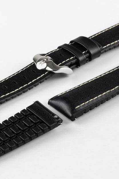 Hirsch TIGER Perforated Leather Performance Watch Strap in BLACK