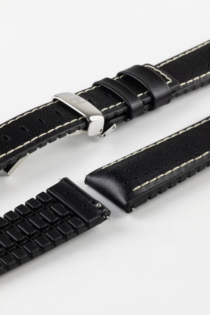 Hirsch TIGER Perforated Leather Performance Watch Strap in BLACK