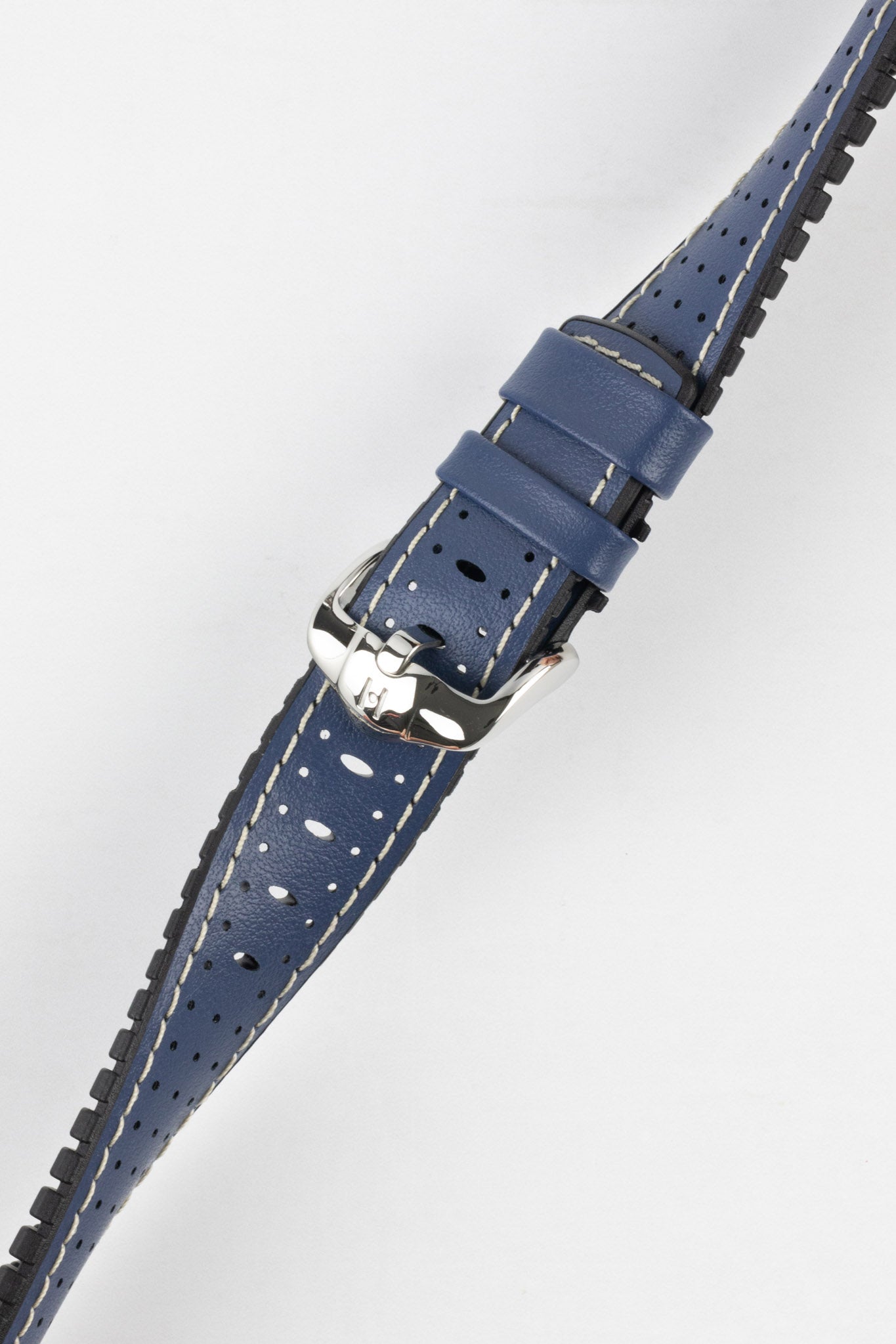 Hirsch TIGER Perforated Leather Performance Watch Strap in BLUE