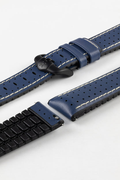 Hirsch TIGER Perforated Leather Performance Watch Strap in BLUE