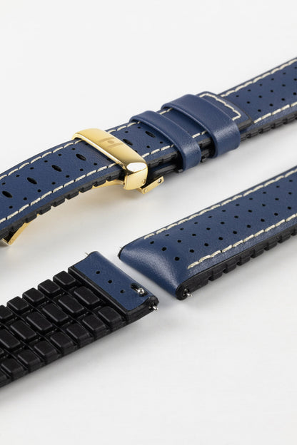 Hirsch TIGER Perforated Leather Performance Watch Strap in BLUE