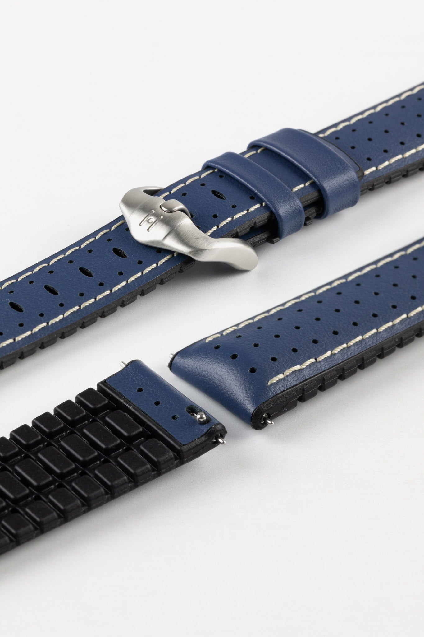 Hirsch TIGER Perforated Leather Performance Watch Strap in BLUE