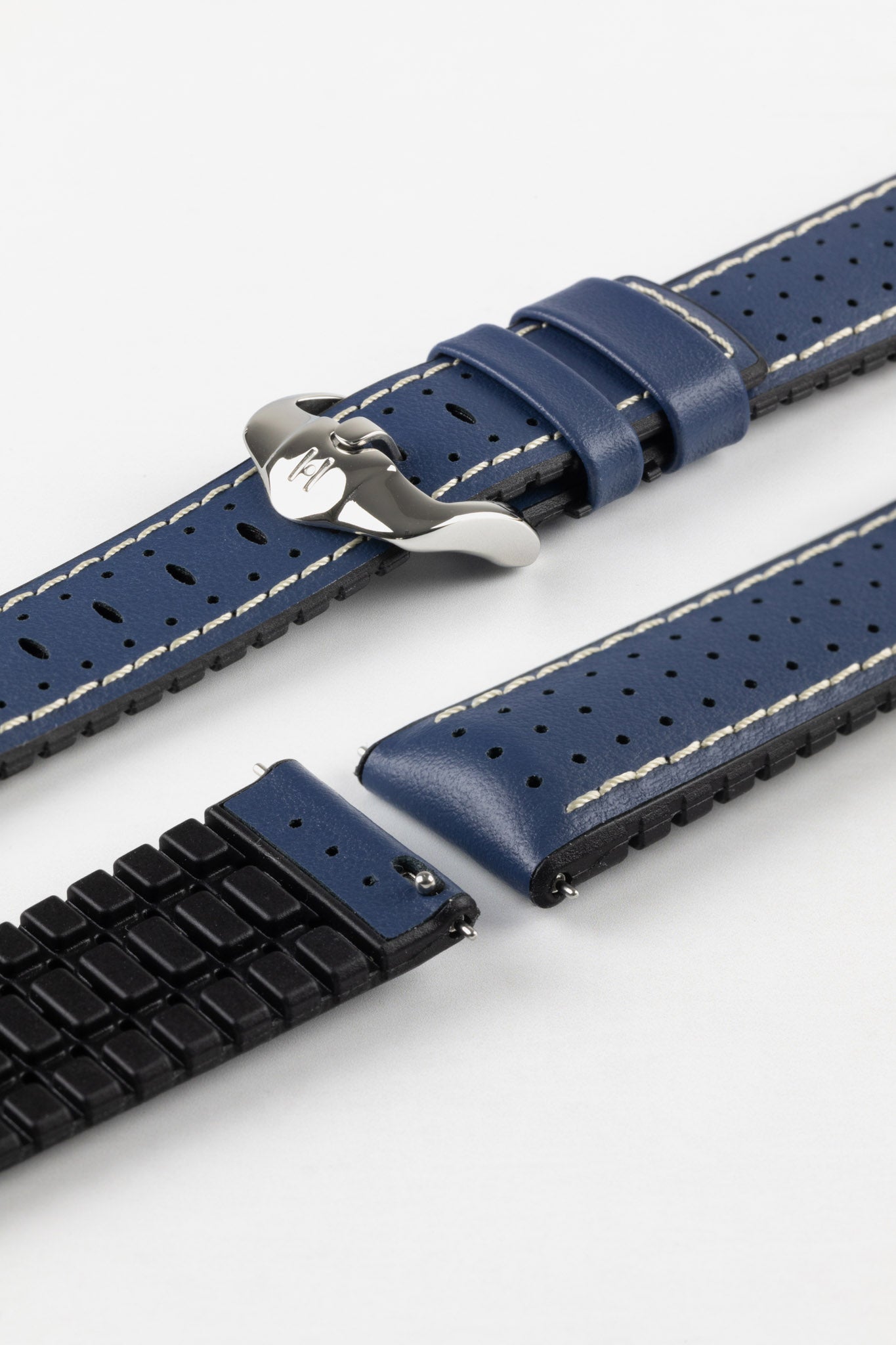 Hirsch TIGER Perforated Leather Performance Watch Strap in BLUE