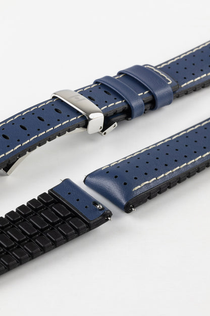 Hirsch TIGER Perforated Leather Performance Watch Strap in BLUE