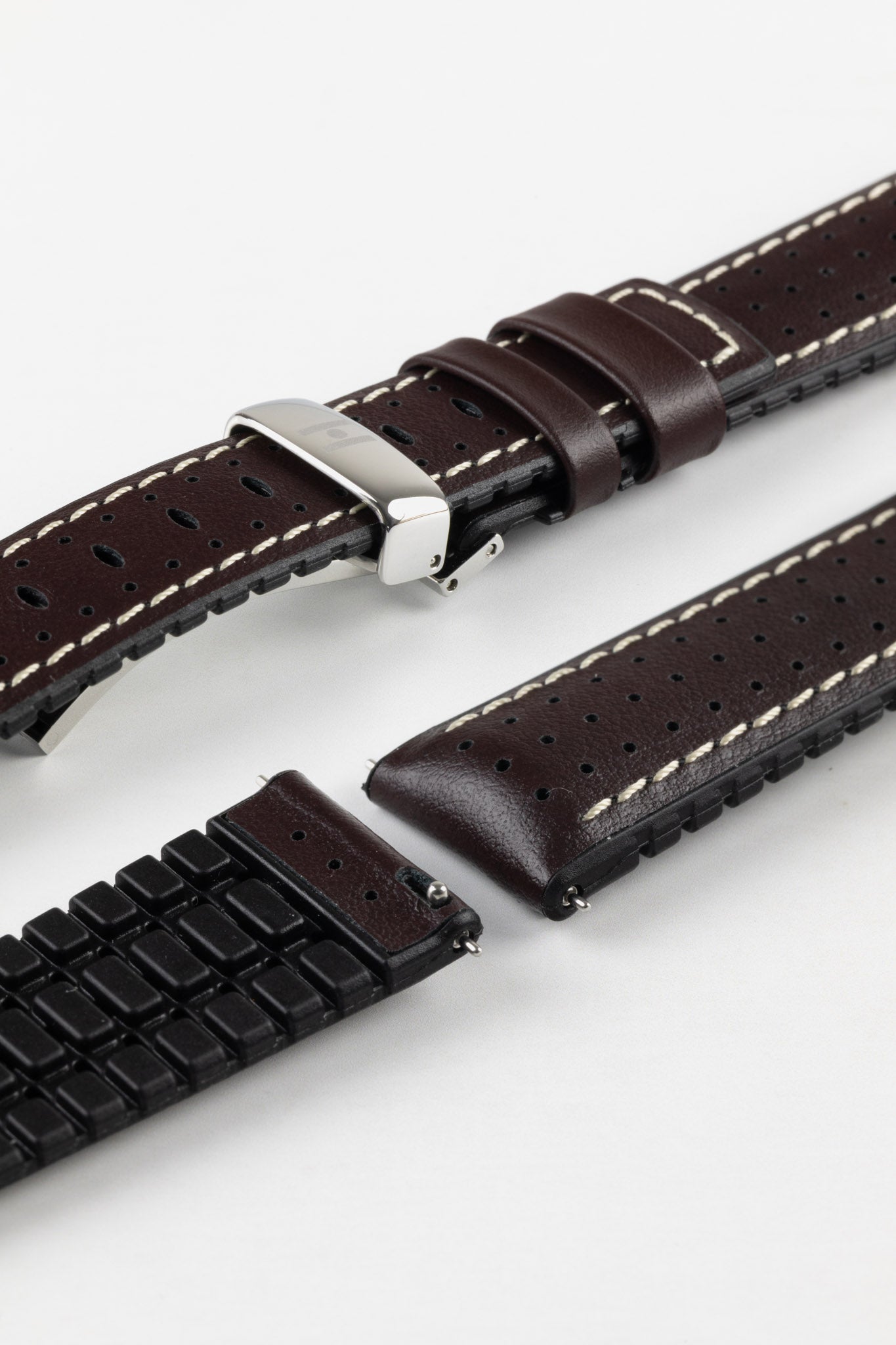 Hirsch TIGER Perforated Leather Performance Watch Strap in BROWN