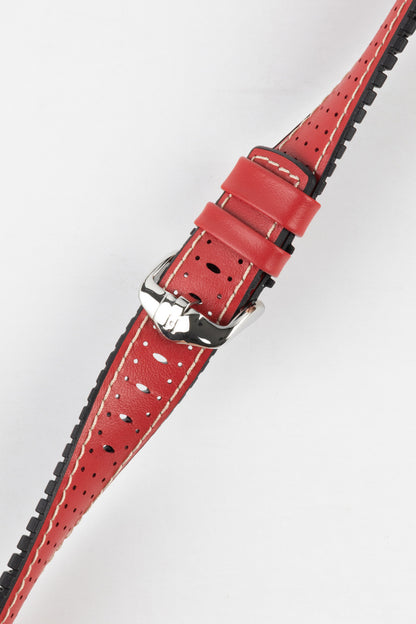 Hirsch TIGER Perforated Leather Performance Watch Strap in RED