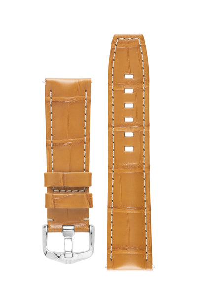 Hirsch TRITONE Padded Alligator Leather Watch Strap in HONEY With WHITE Stitching
