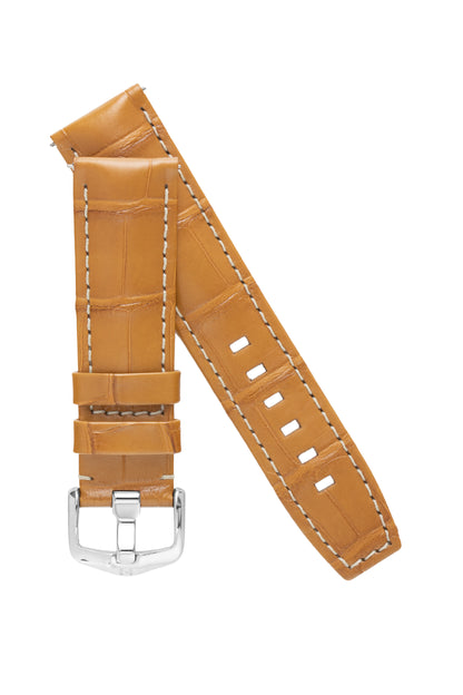 Hirsch TRITONE Padded Alligator Leather Watch Strap in HONEY With WHITE Stitching