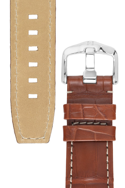 padded brown leather watch strap (buckle)