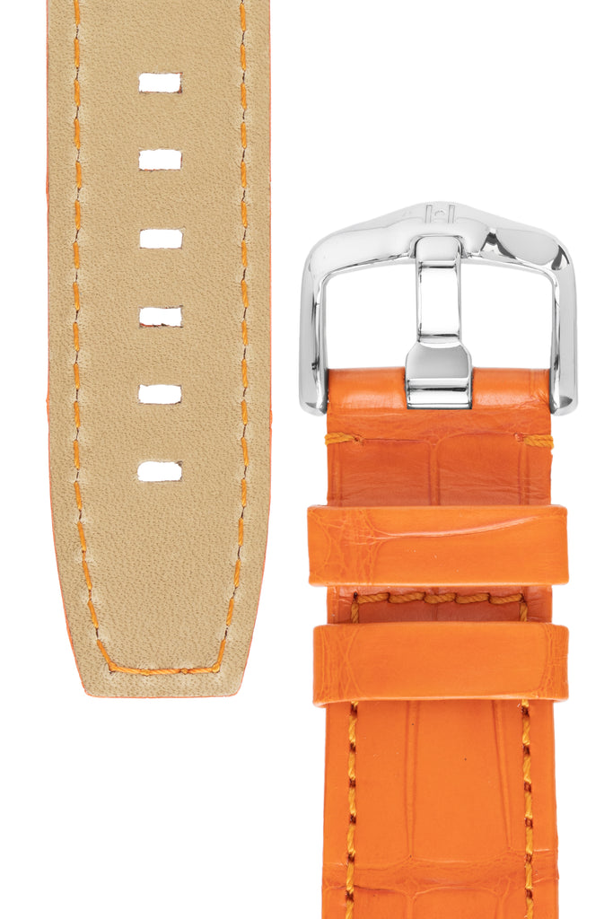 orange alligator watch strap with buckle