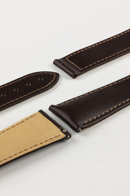 Hirsch VOYAGER Calfskin Deployment Watch Strap in BROWN/BROWN