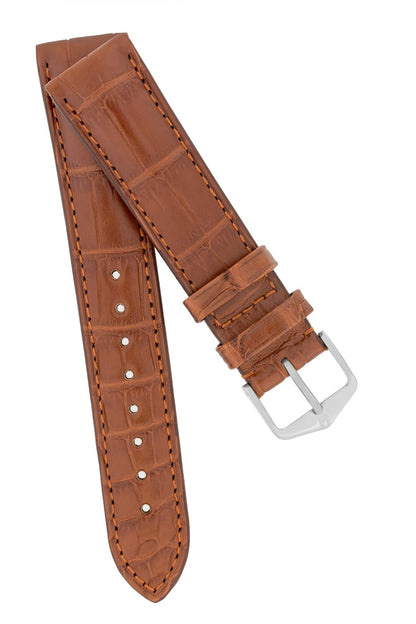 Hirsch EARL Genuine Alligator Watch Strap in GOLD BROWN