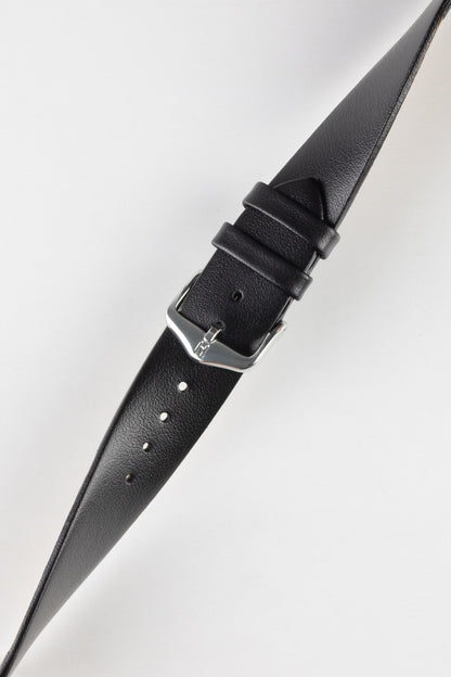 Hirsch TORONTO Fine-Grained Open-Ended Leather Watch Strap in BLACK