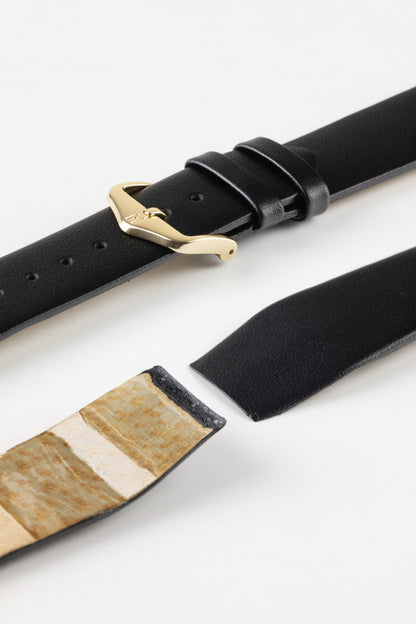 Hirsch TORONTO Fine-Grained Open-Ended Leather Watch Strap in BLACK