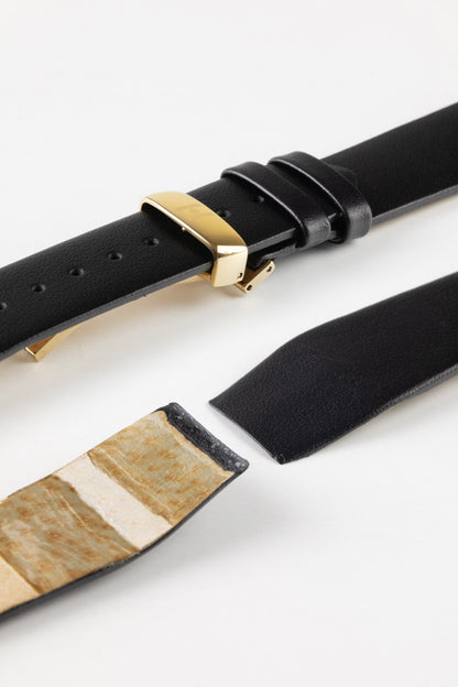 Hirsch TORONTO Fine-Grained Open-Ended Leather Watch Strap in BLACK