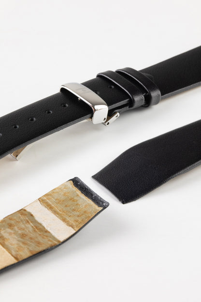 Hirsch TORONTO Fine-Grained Open-Ended Leather Watch Strap in BLACK