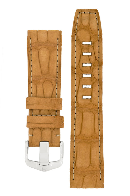 Hirsch Tritone | Gold Brown Nubuck Leather Watch Strap | HS