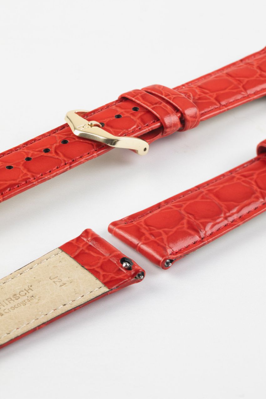 Hirsch CROCOGRAIN Crocodile Embossed Leather Watch Strap in RED