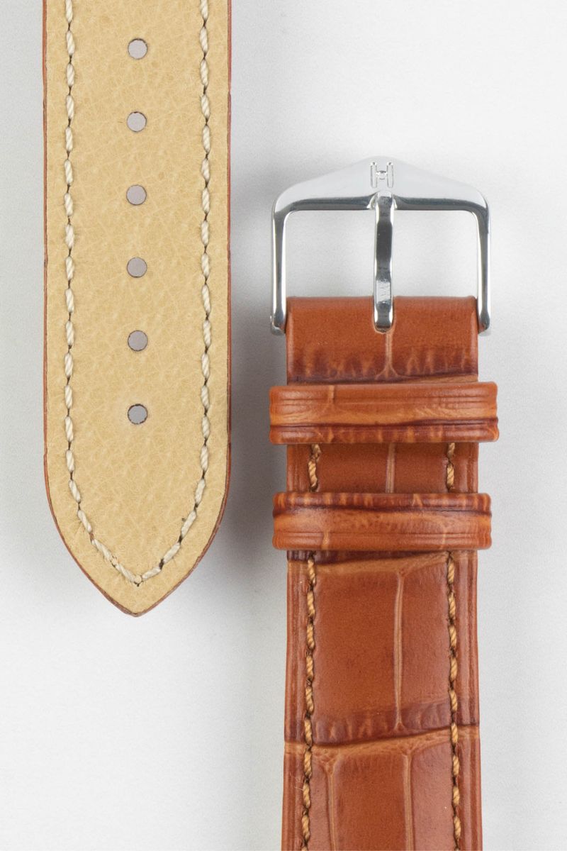 Hirsch DUKE Alligator Embossed Leather Watch Strap in HONEY