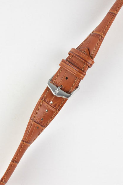 Hirsch DUKE Alligator Embossed Leather Watch Strap in HONEY