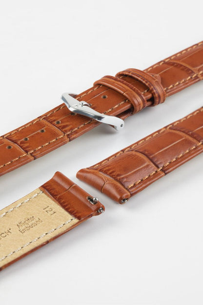 Hirsch DUKE Alligator Embossed Leather Watch Strap in HONEY