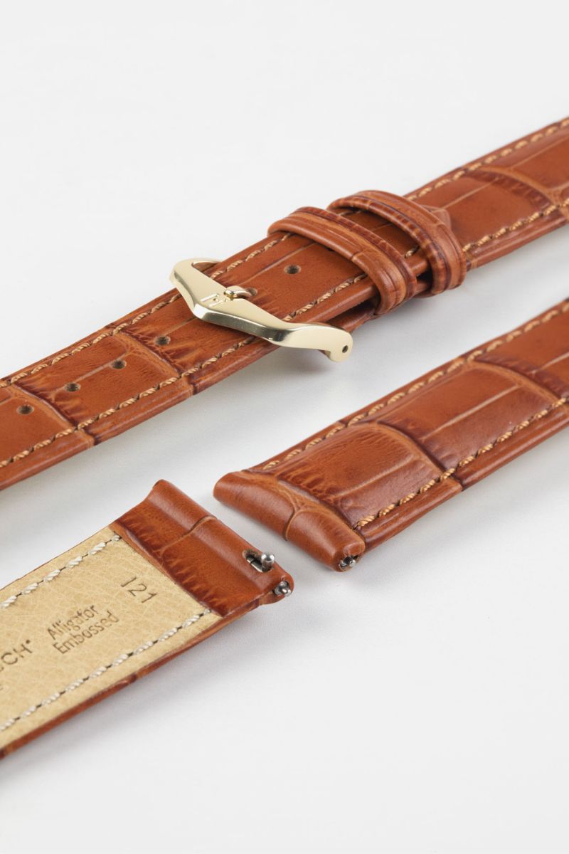 Hirsch DUKE Alligator Embossed Leather Watch Strap in HONEY