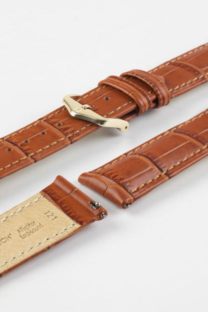 Hirsch DUKE Alligator Embossed Leather Watch Strap in HONEY