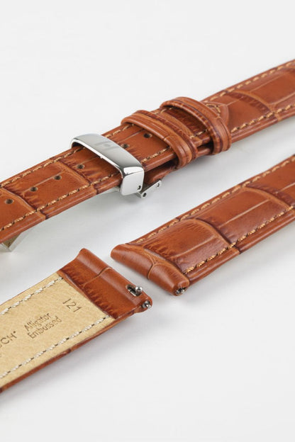 Hirsch DUKE Alligator Embossed Leather Watch Strap in HONEY