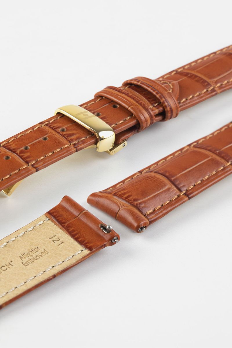 Hirsch DUKE Alligator Embossed Leather Watch Strap in HONEY