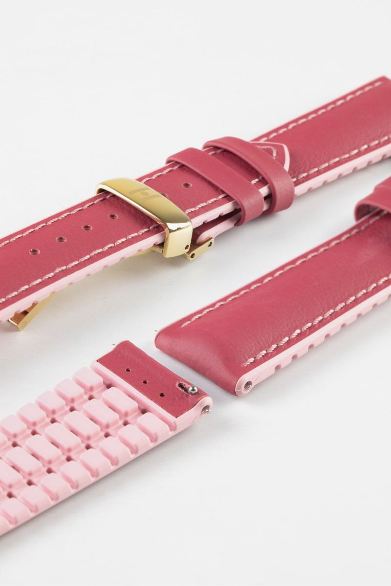 Hirsch LINDSEY Ladies Leather & Rubber Performance Watch Strap in PINK/ROSE