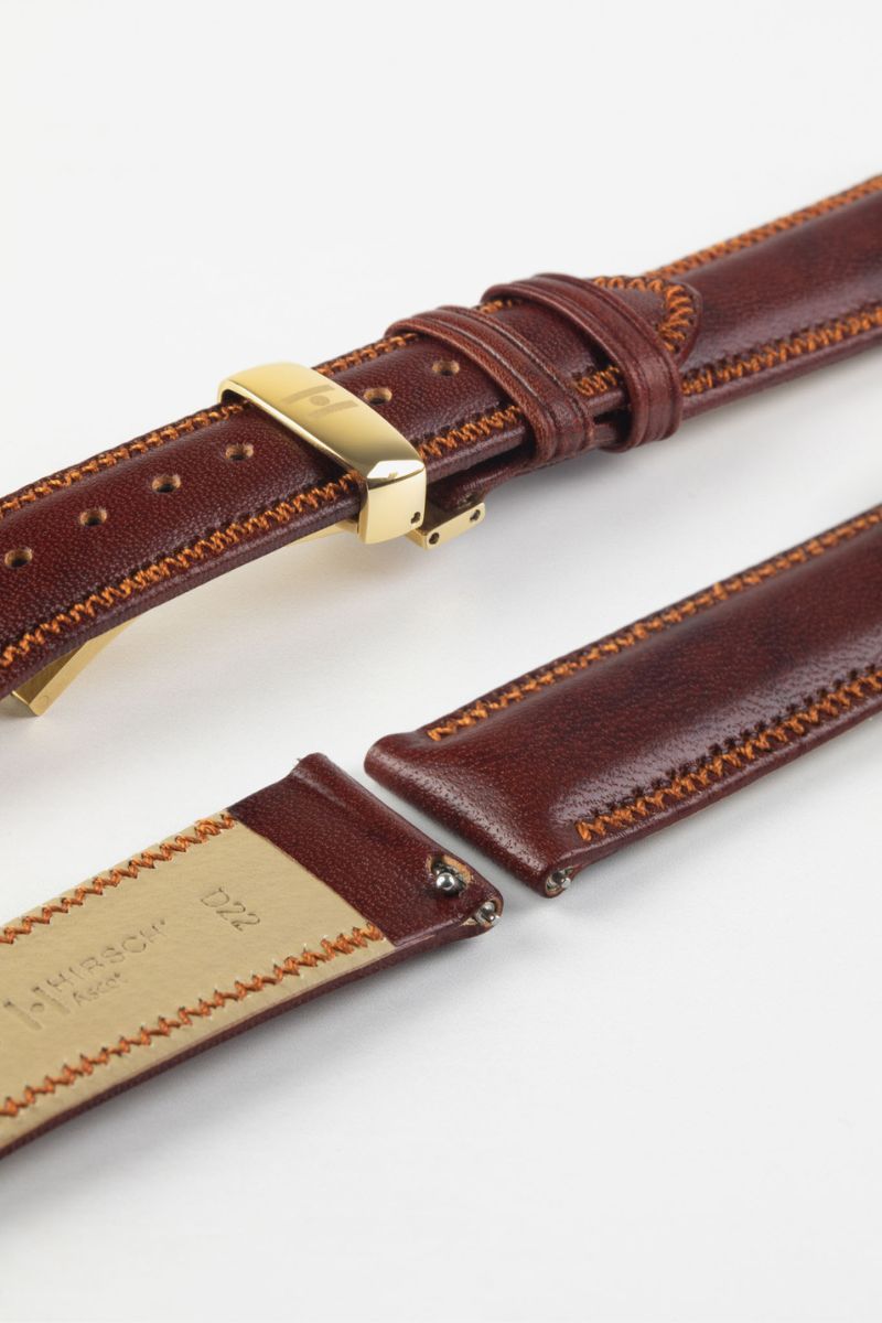 Hirsch ASCOT English Leather Watch Strap in GOLD BROWN